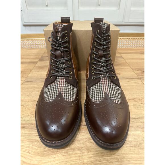 Stacy Adams Oswyn Wingtip Lace Boots Brown Multi Leather Textile Size 10 NWOB - Picture 4 of 12